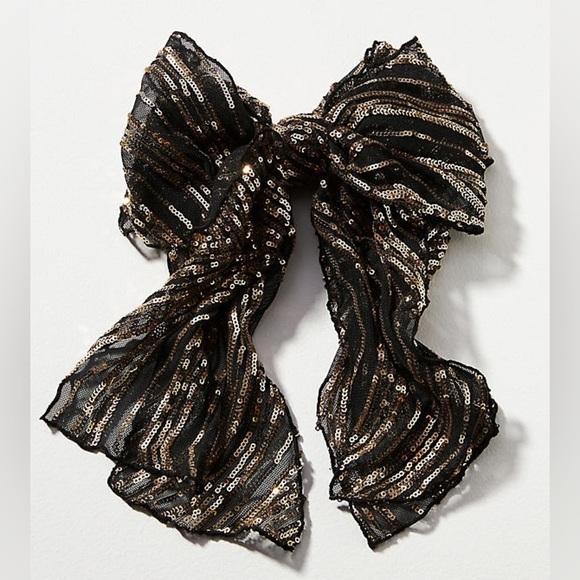 ANTHROPOLOGIE Gold Sequined Metallic Oversized Bow Barrette NWT - Picture 1 of 7